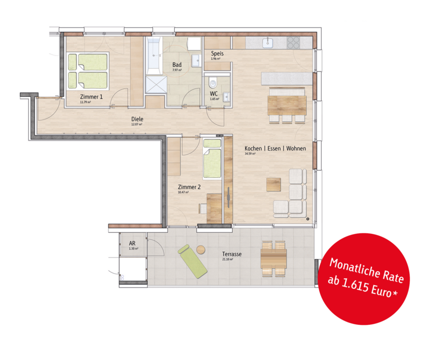 3-Zimmer-Gartenwohnung - Top 3